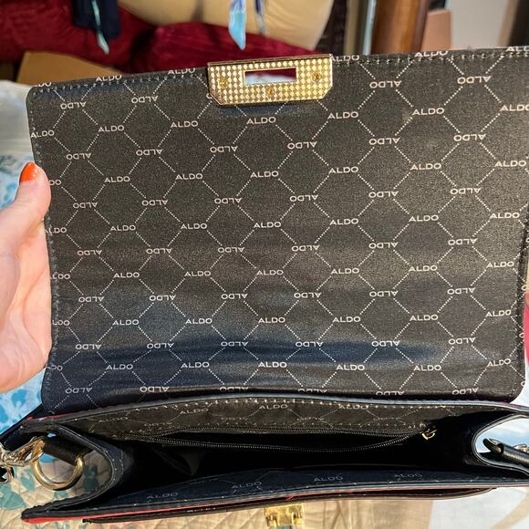 ALDO Satchel Purse Handbag w/ Scarf & Removable Cross-Body Strap — 10″ × 8″ × 4″ - Picture 11 of 14